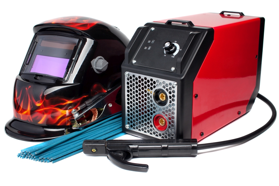 Welding inverter welders, electrodes, on a white isolated background.